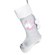 Personalised Unicorn Luxury Silver Grey Christmas Stocking